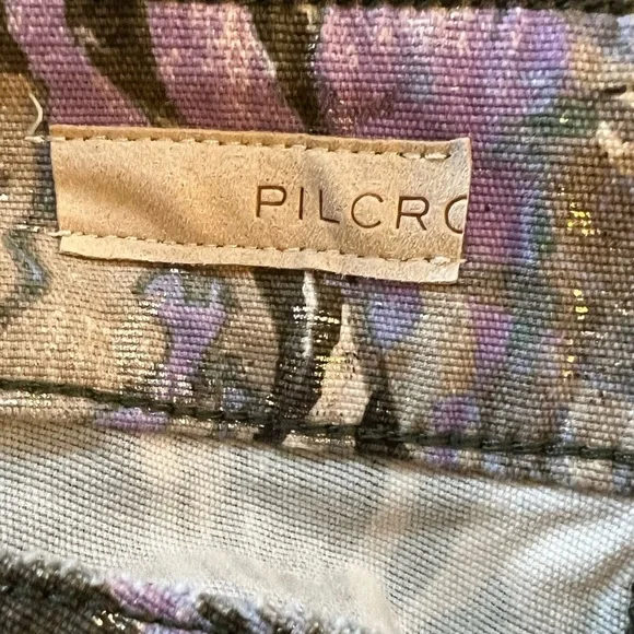 Pilcro The Wanderer Camo Multicolor Jeans Green Cream Purple Metallic Size 32T - Picture 13 of 16